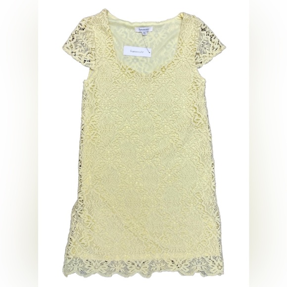 2/$12 Francesca’s XXS Yellow Lace Dress Spring Lined Modest Church Wedding - Picture 1 of 9